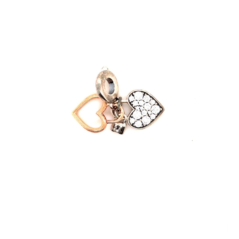 Pandora Together Always Triple Heart Dangle Charm 781139CZ Silver Rose Gold Pave